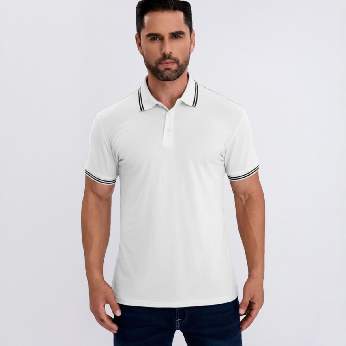 LIKE SHOP - Polera Piqué Líneas Hombre Manga Corta Algodón Primavera verano 6287