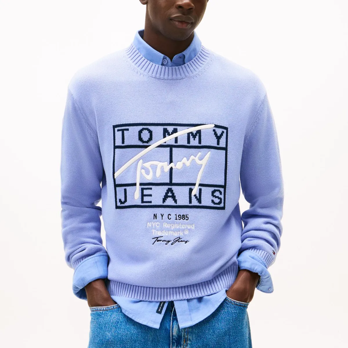 TOMMY HILFIGER - Sweater Con Logo Signature Regular Fit Celeste Tommy Jeans