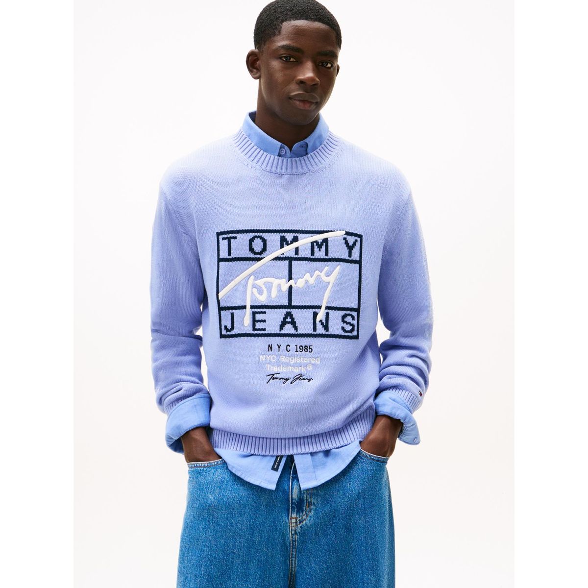 TOMMY HILFIGER - Sweater Con Logo Signature Regular Fit Celeste Tommy Jeans