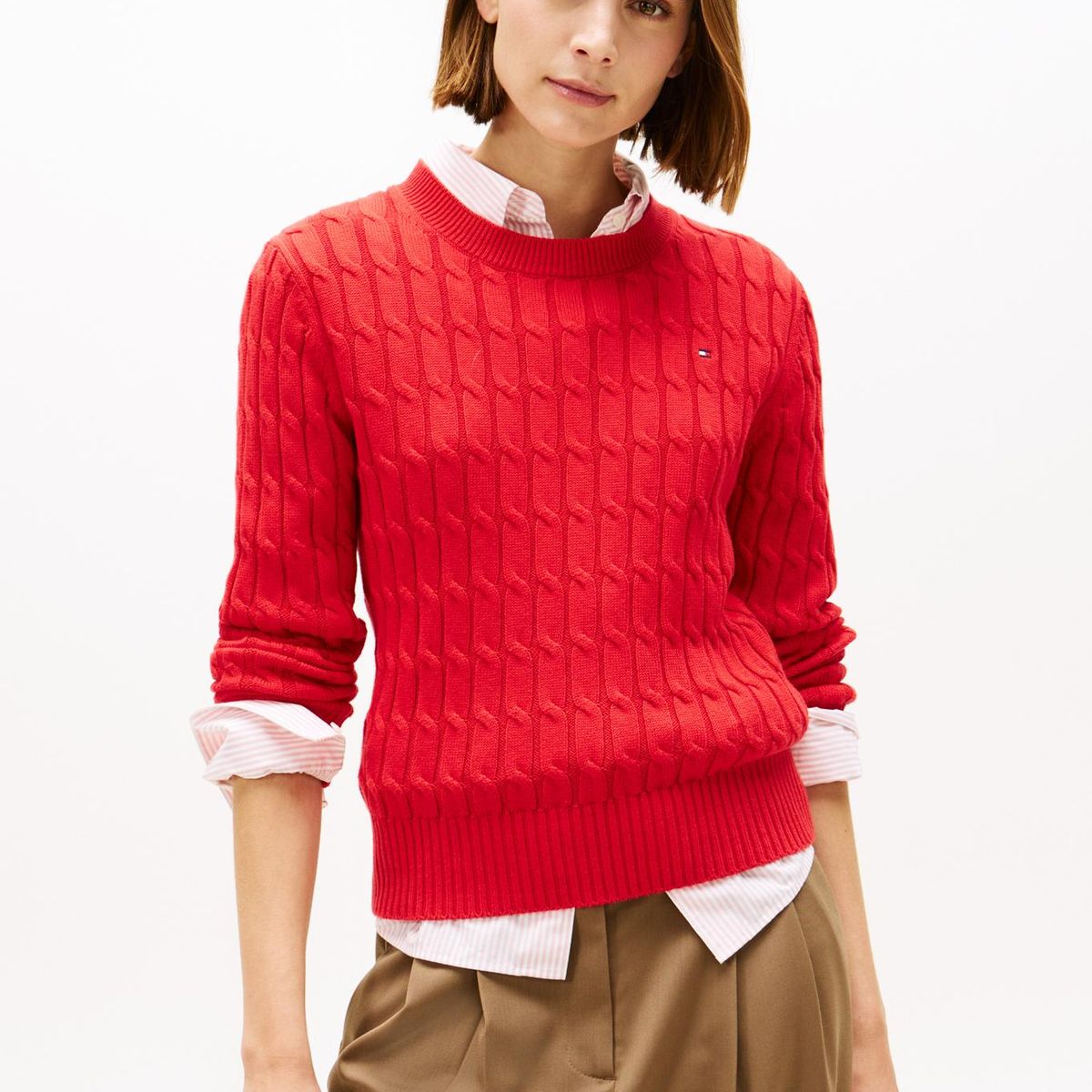 TOMMY HILFIGER - Sweater Essential De Punto Cable Rojo Tommy Hilfiger
