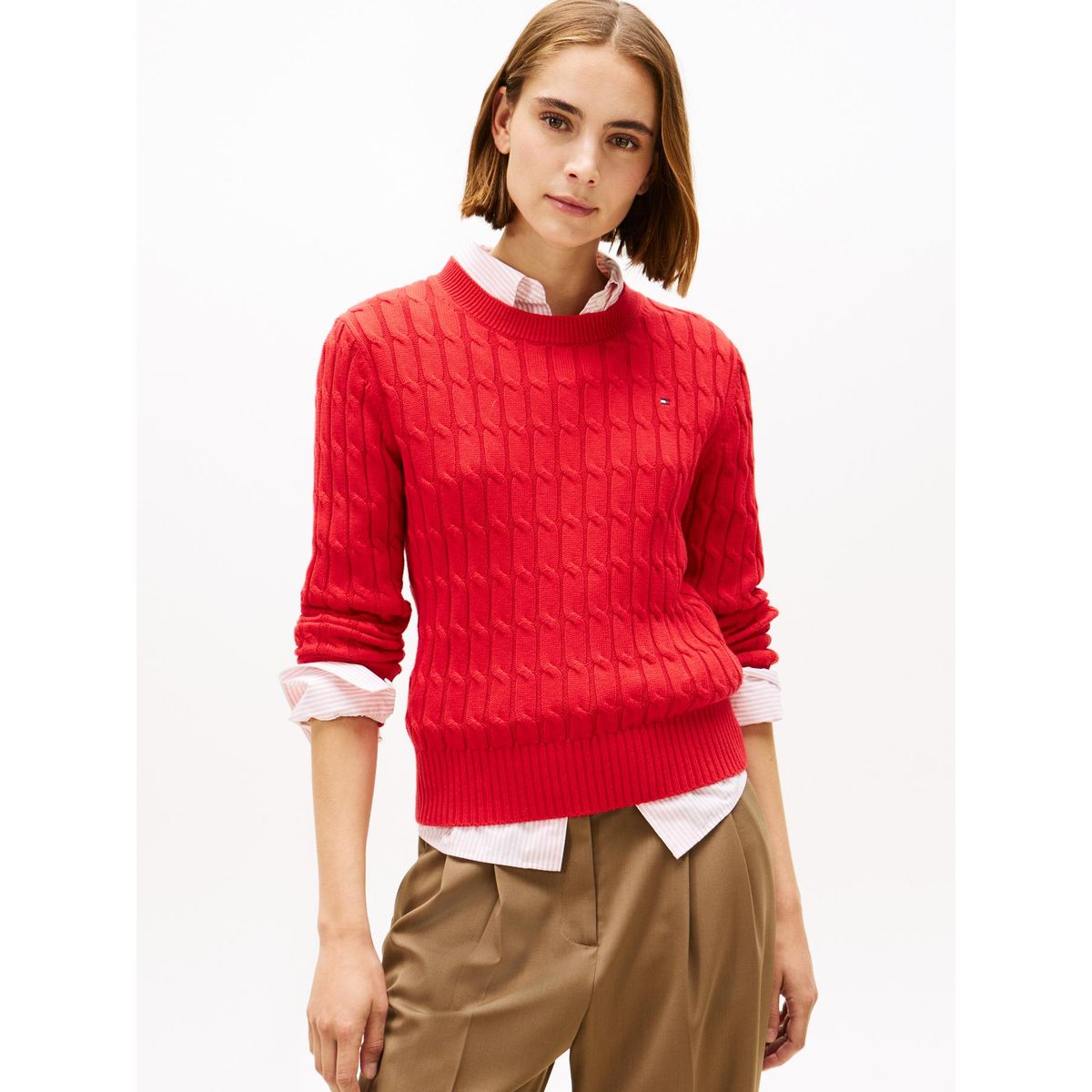 TOMMY HILFIGER - Sweater Essential De Punto Cable Rojo Tommy Hilfiger