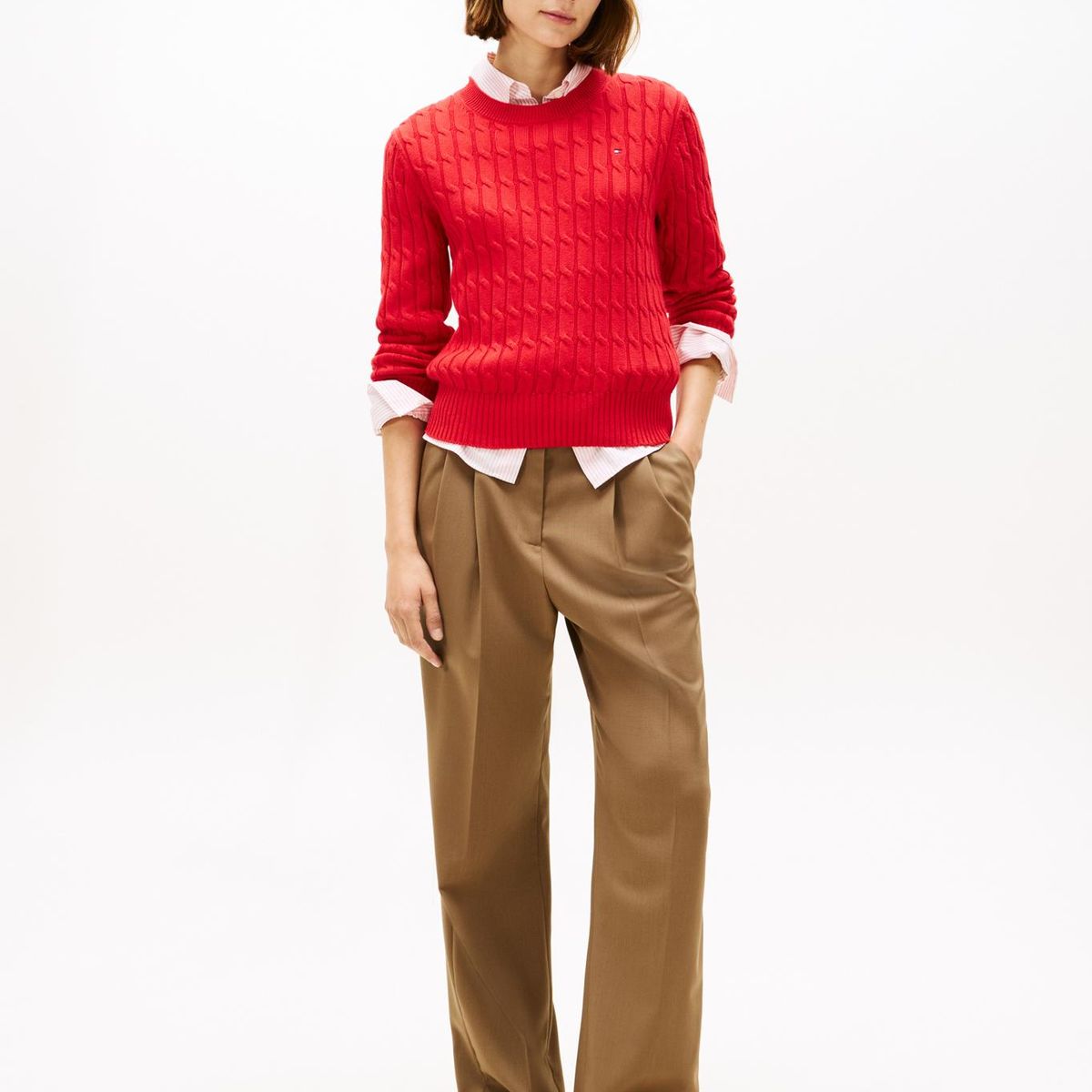 TOMMY HILFIGER - Sweater Essential De Punto Cable Rojo Tommy Hilfiger