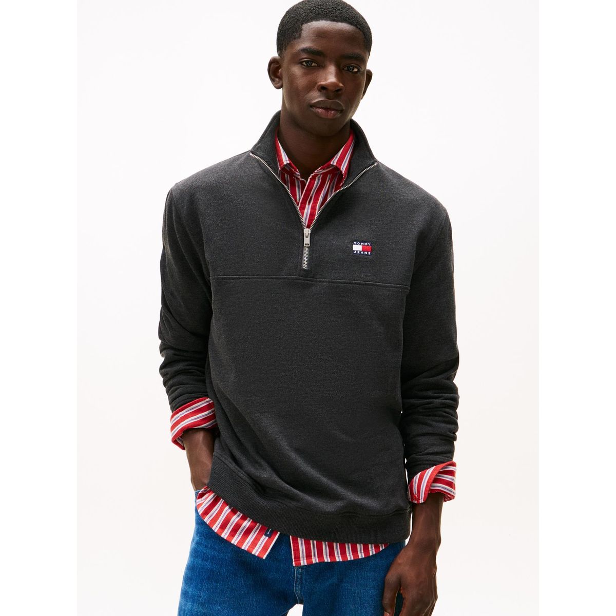 TOMMY HILFIGER - Sweater Con Medio Cierre Negro Tommy Jeans