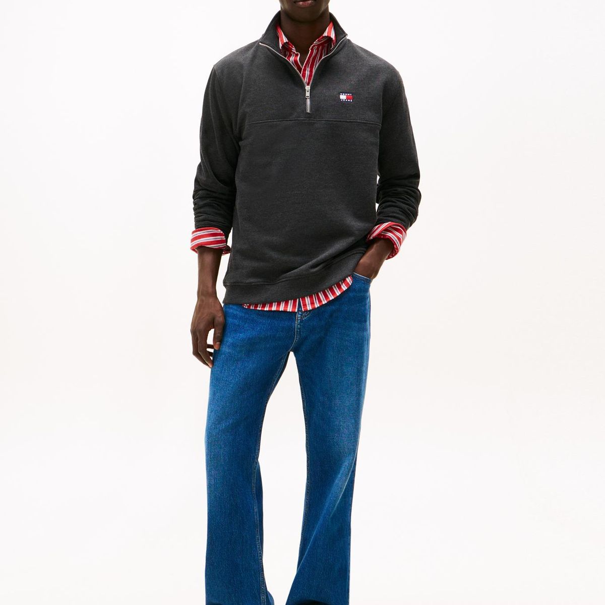 TOMMY HILFIGER - Sweater Con Medio Cierre Negro Tommy Jeans