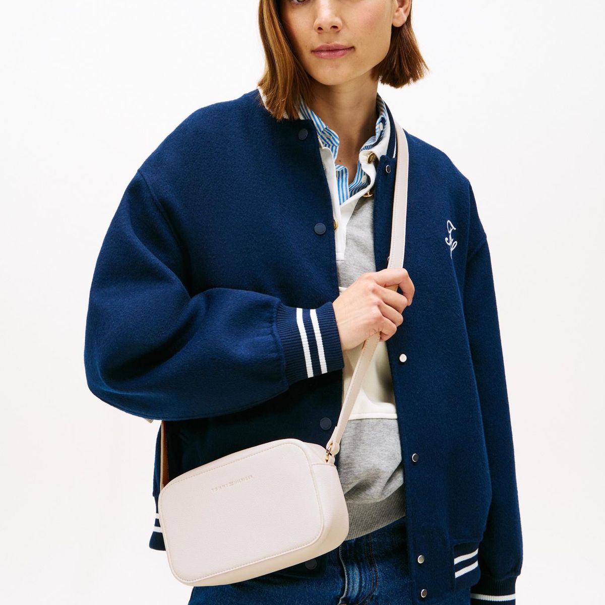 TOMMY HILFIGER - Cartera Bandolera Con Logo Metalizado Beige Tommy Hilfiger