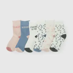 COLLOKY - Pack 6 Calcetin 3/4 flores niña multicolor 3/4A a 9/12A