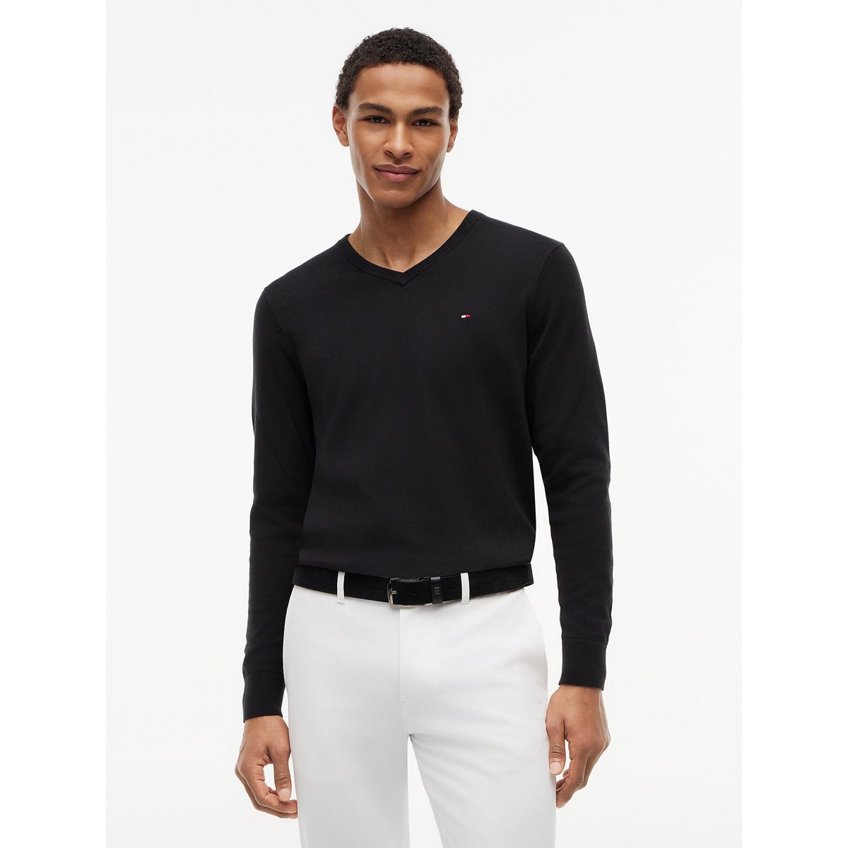 TOMMY HILFIGER - Sweater Essential Con Cuello V Negro Tommy Hilfiger