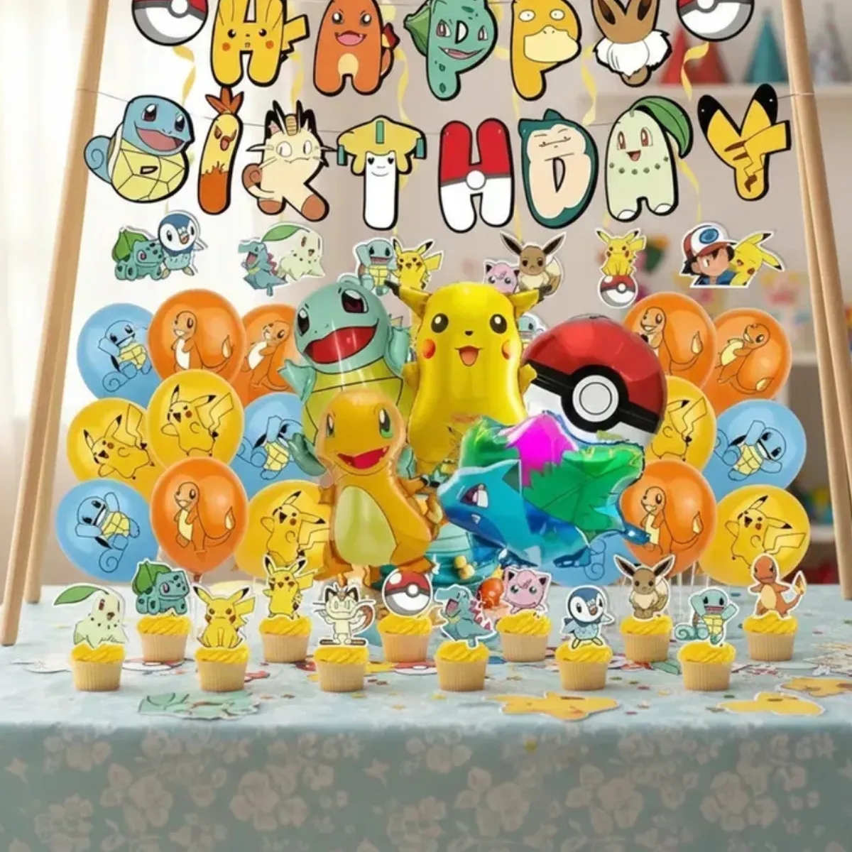 GENERICO - Kit Decoracion Cumpleaños Pokemon Cotillon Globos