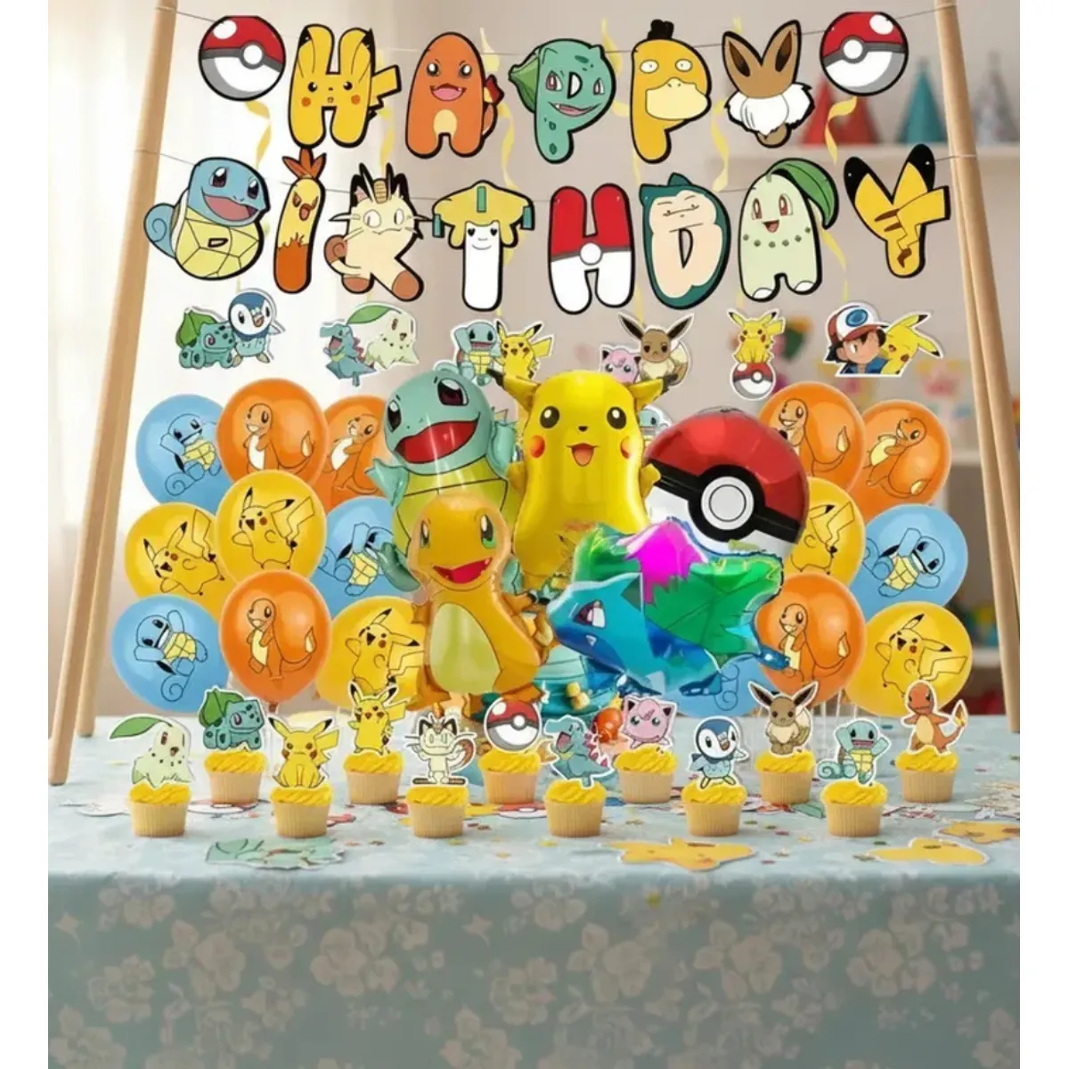 GENERICO - Kit Decoracion Cumpleaños Pokemon Cotillon Globos