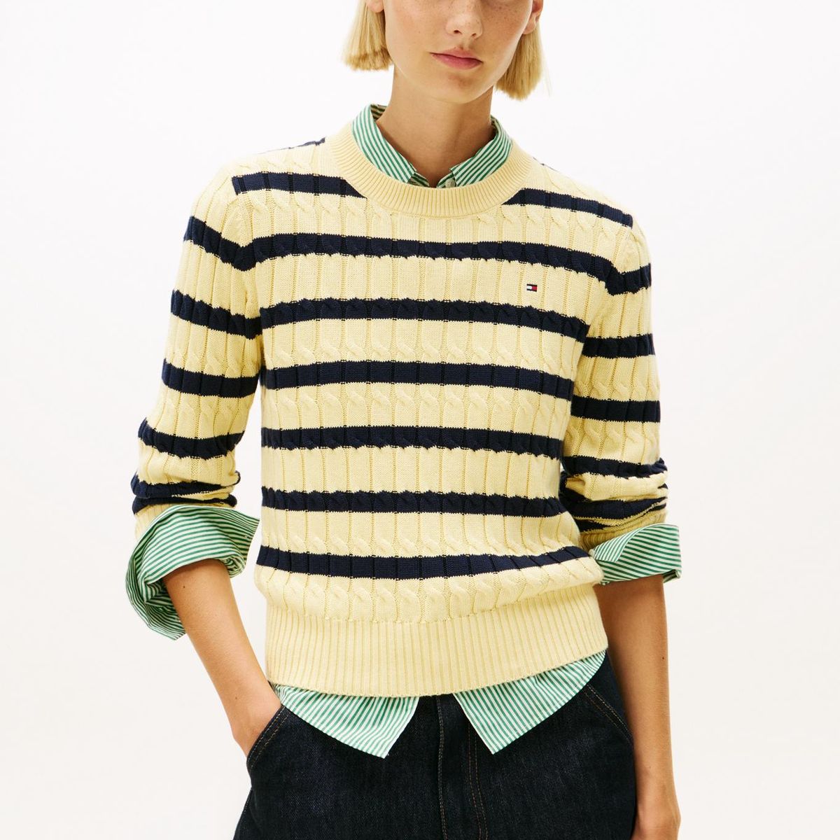 TOMMY HILFIGER - Sweater Essential De Punto Cable Amarillo Tommy Hilfiger