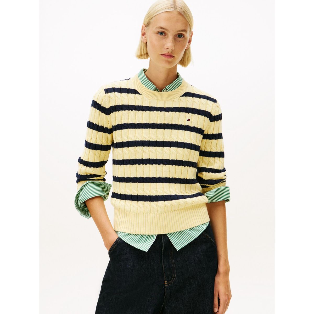 TOMMY HILFIGER - Sweater Essential De Punto Cable Amarillo Tommy Hilfiger