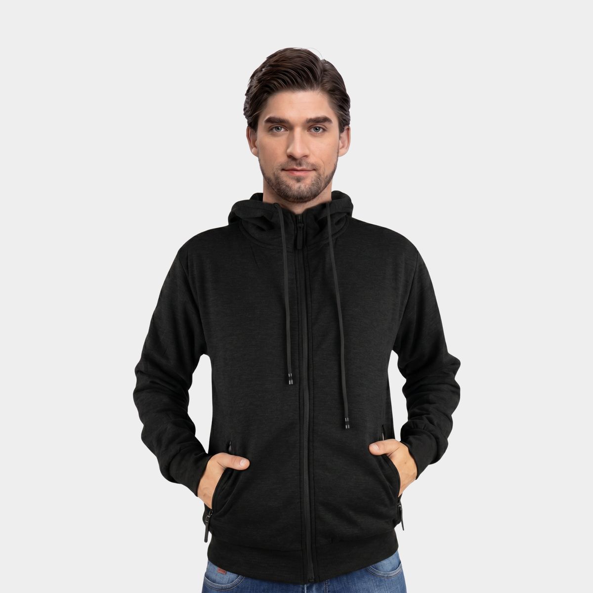 LIKE SHOP - Polerón Hombre Invierno Algodón Forro Piel Cierre Bolsillos Gorro 7636