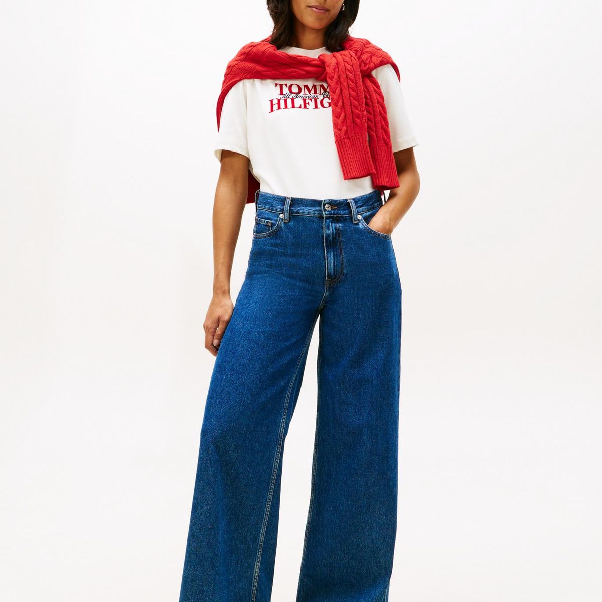 TOMMY HILFIGER - Polera Con Logo Moderno Relaxed Fit Blanco Tommy Hilfiger
