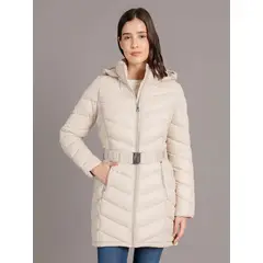 CALVIN KLEIN - Parka Larga Puffer con Gorro Crema