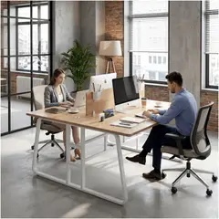 HOMER DESIGN - Estacion Del Trabajo Escritorio De Oficina 120x120x75cm Duo con separador de ambiente y lapicero