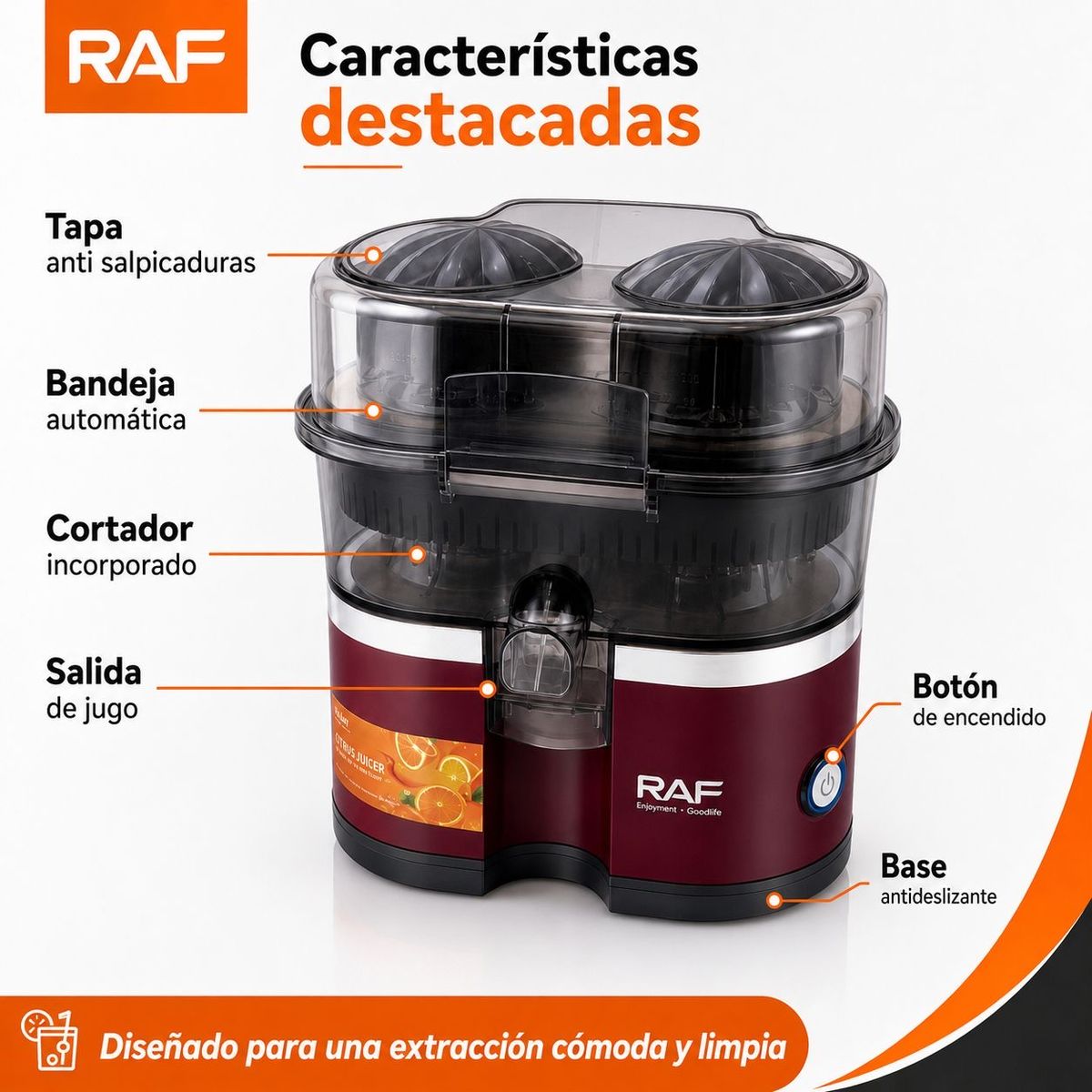 DOPA - Exprimidor De Cítricos Frutas Eléctrico 300ml 100w Raf R.628 Rojo