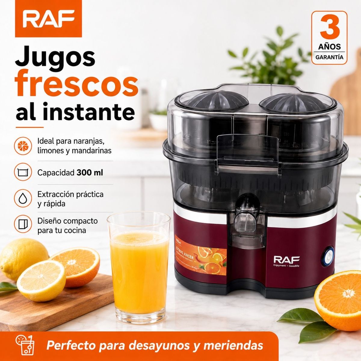 DOPA - Exprimidor De Cítricos Frutas Eléctrico 300ml 100w Raf R.628 Rojo