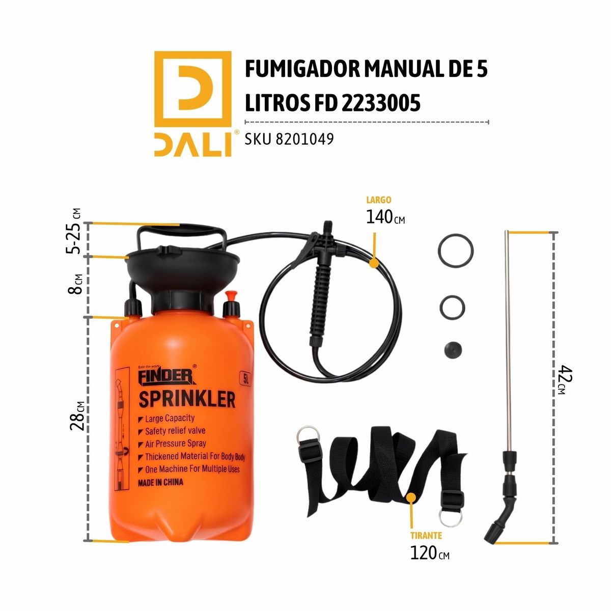 FINDER - Fumigador Pulverizador Manual 5L Finder - Alta Resistencia