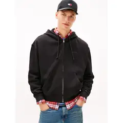 TOMMY HILFIGER - Polerón Hoodie Con Cierre Y Logo Script Negro Tommy Jeans