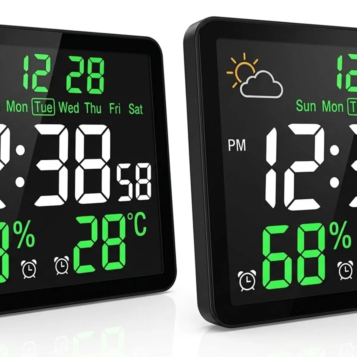 IRM - Reloj Digital Mural X2 Led Temperatura Humedad Alarma Fecha Sensor De Luz Pantalla Gran Tamaño