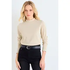 ASH - Polera Manga Larga Lisa Mujer Avellana