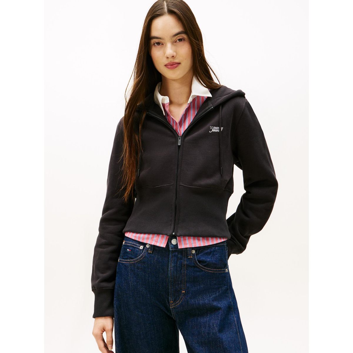 TOMMY HILFIGER - Polerón Hoodie Con Logo Script Negro Tommy Jeans