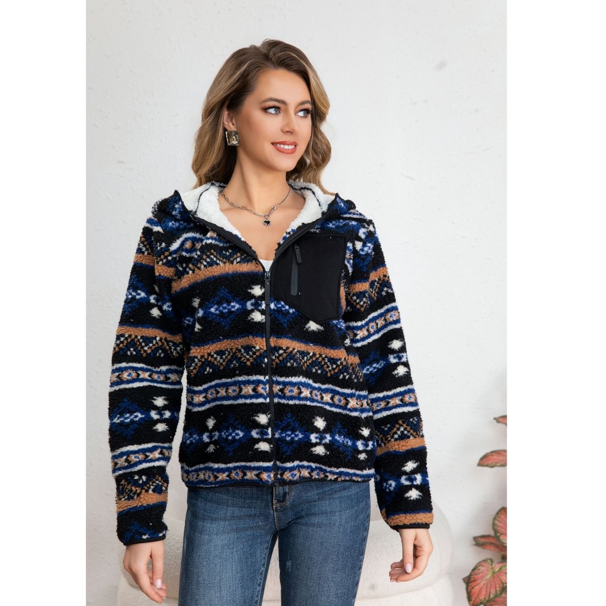 LIKE SHOP - Chaqueta Mujer Polerón Nórdico Invierno Forro Interior Chiporro Bolsillo Cierre 7568