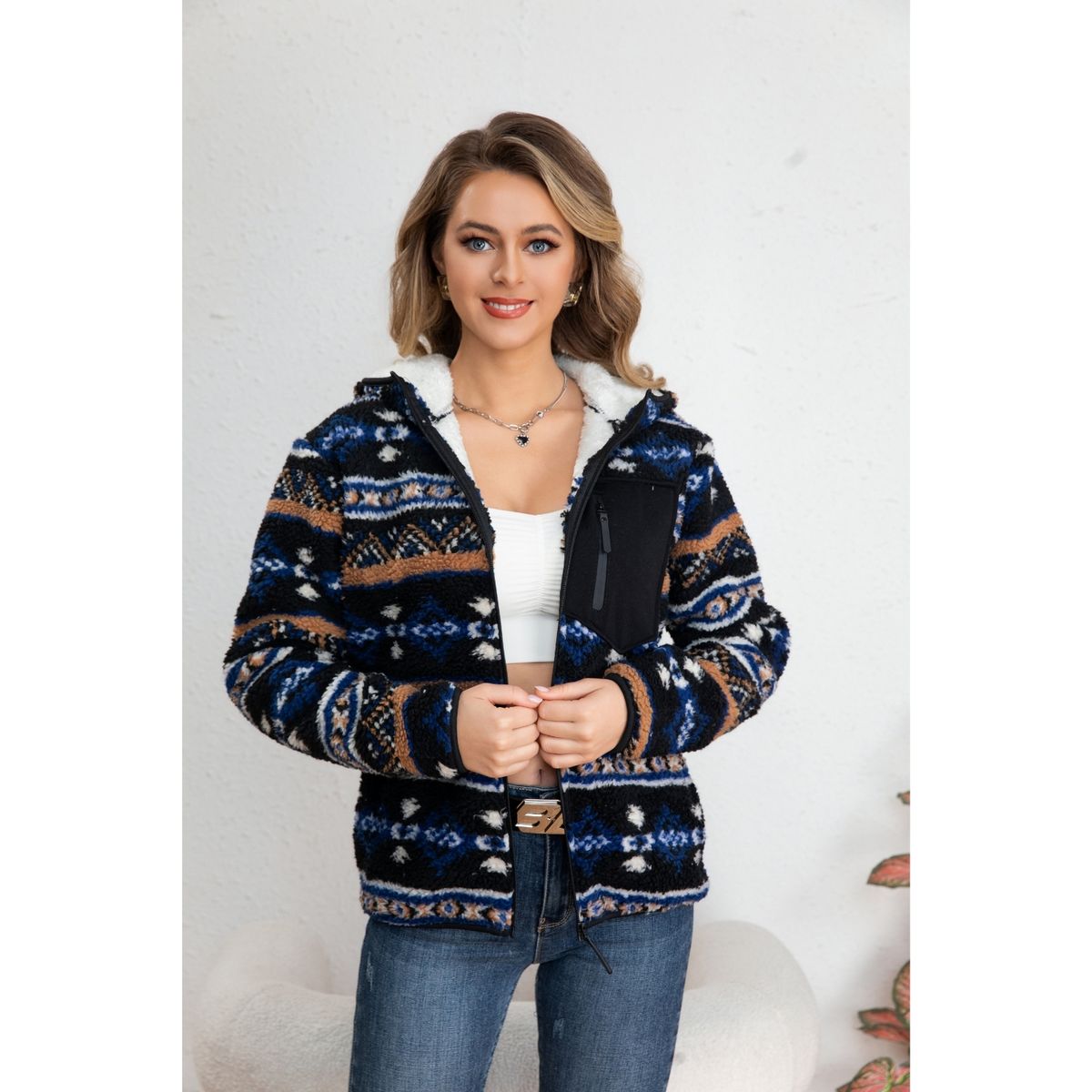 LIKE SHOP - Chaqueta Mujer Polerón Nórdico Invierno Forro Interior Chiporro Bolsillo Cierre 7568