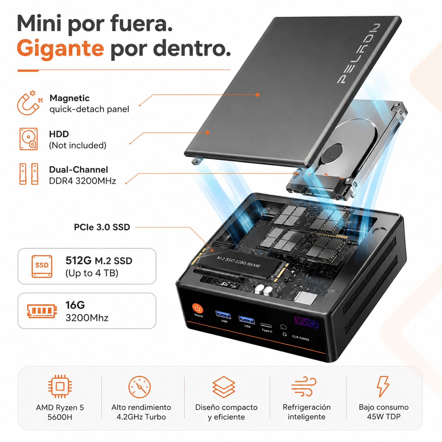 ミニPC Ryzen 5 minipc 16GB DDR4 512GB GENERICO Mini PC Ryzen 5 5600H 16GB RAM 512GB SSD Wifi Bluetooth