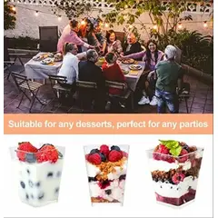 GENERICO - Vaso O Pocillos C/tapa 150 Ml Acrílico Postre X 50 Unidades Transparente