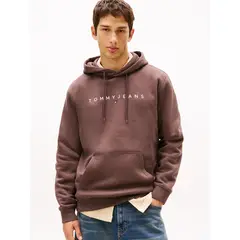 TOMMY HILFIGER - Polerón Hoodie Con Logo Bordado Café Tommy Jeans