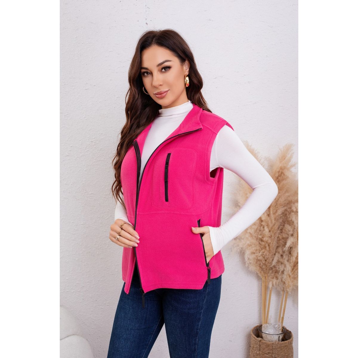 LIKE SHOP - Polar Mujer Algodón Sin Mangas Cierre Cuello Alto Colores Invierno 7634