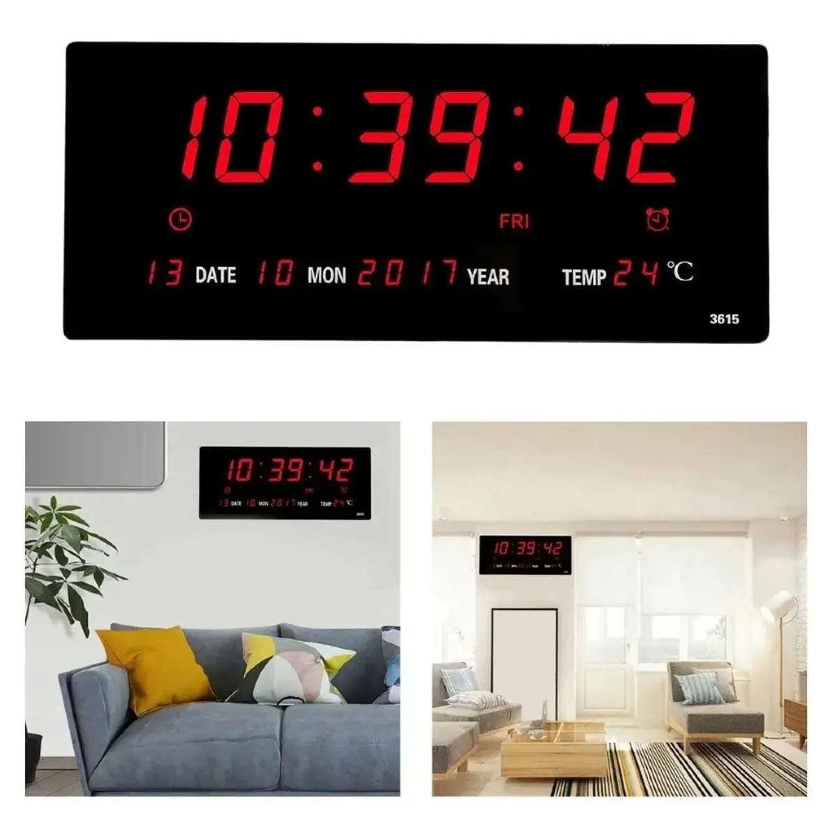IRM - Reloj De Pared  X3 Digital Led Grande Temperatura Fecha Alarma Pantalla Alta Visibilidad Oficina Casa