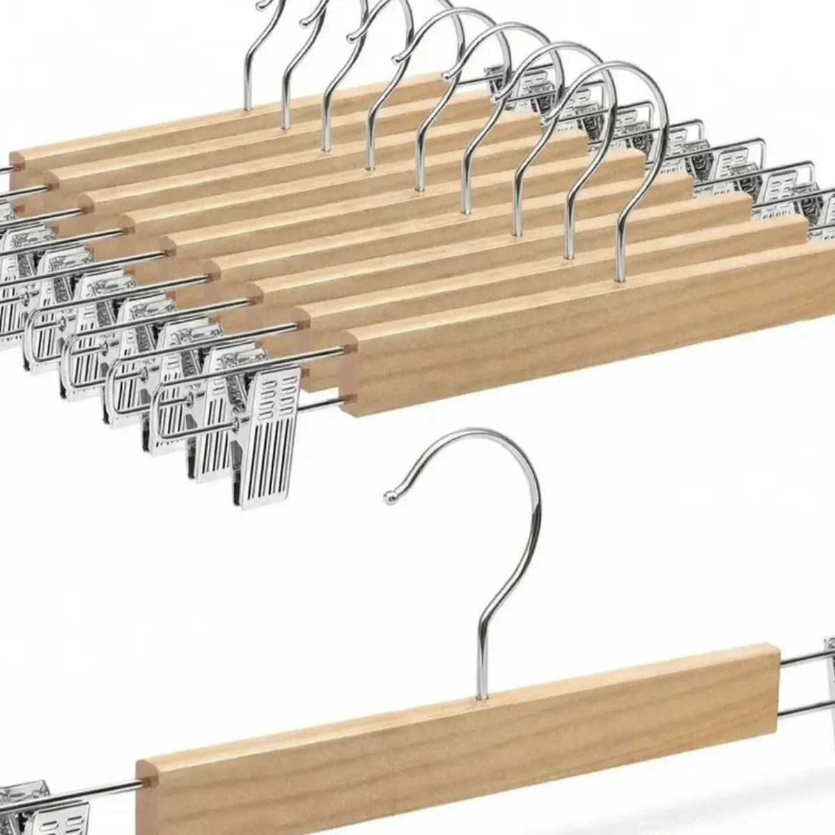 IDEEHOUSE - 10 Colgadores De Madera Metal Para Falda Pantalón Con Pinzas
