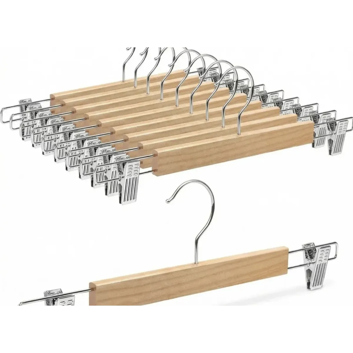 IDEEHOUSE - 10 Colgadores De Madera Metal Para Falda Pantalón Con Pinzas