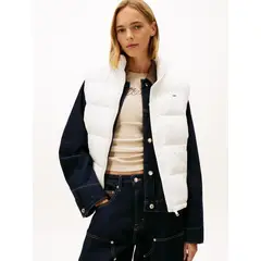 TOMMY HILFIGER - Parka Vest Acolchada Brillante Con Logo Bordado Blanco Tommy Jeans