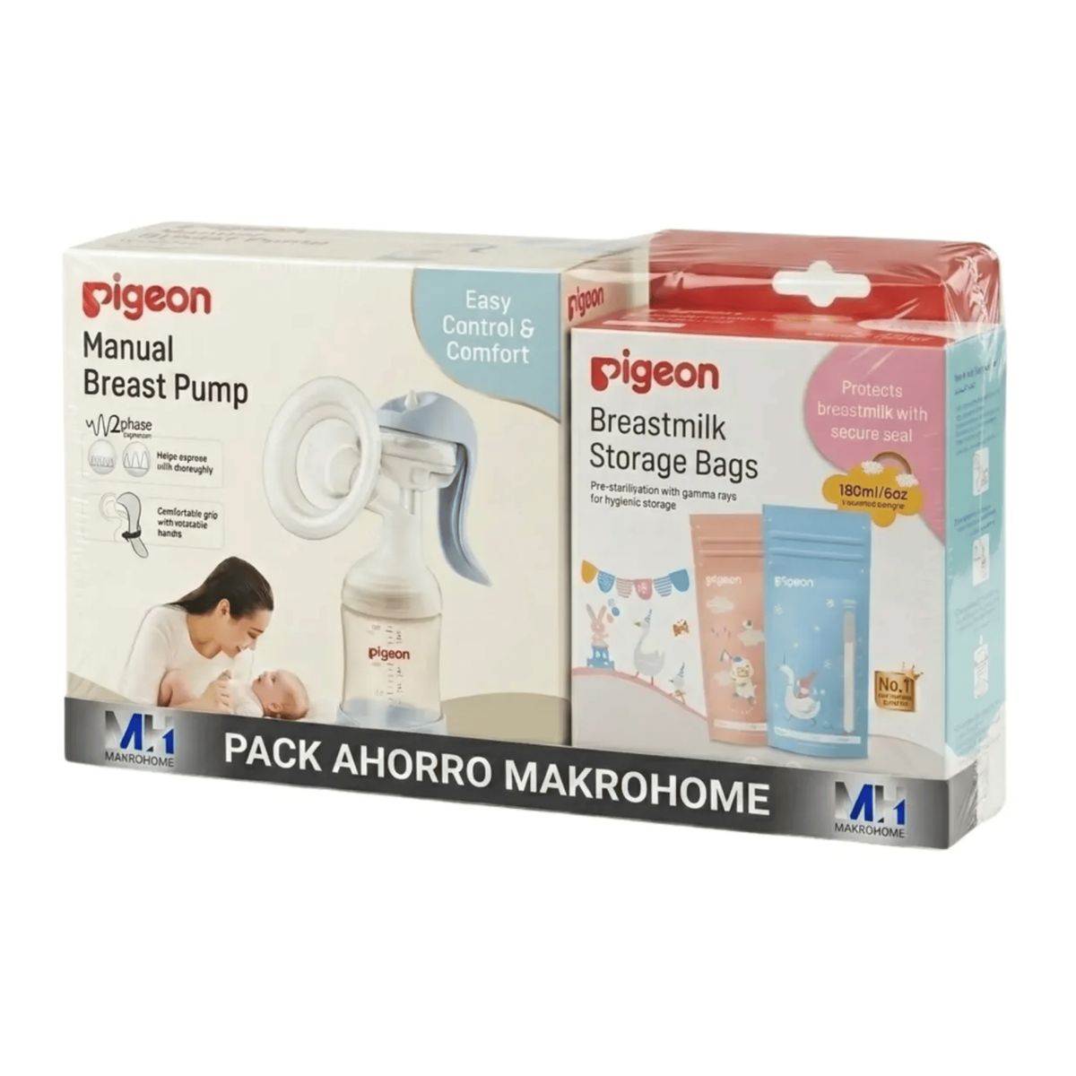 PIGEON - Bolsas Leche Materna 25u 180ml + Extractor Manual 2 Fases
