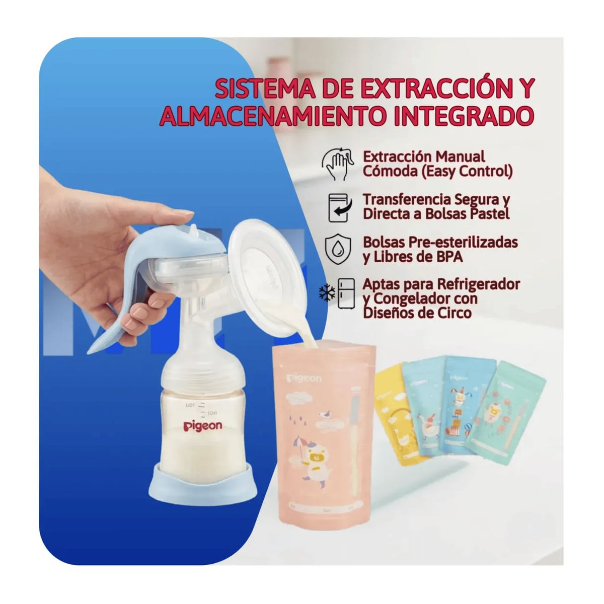 PIGEON - Bolsas Leche Materna 25u 180ml + Extractor Manual 2 Fases