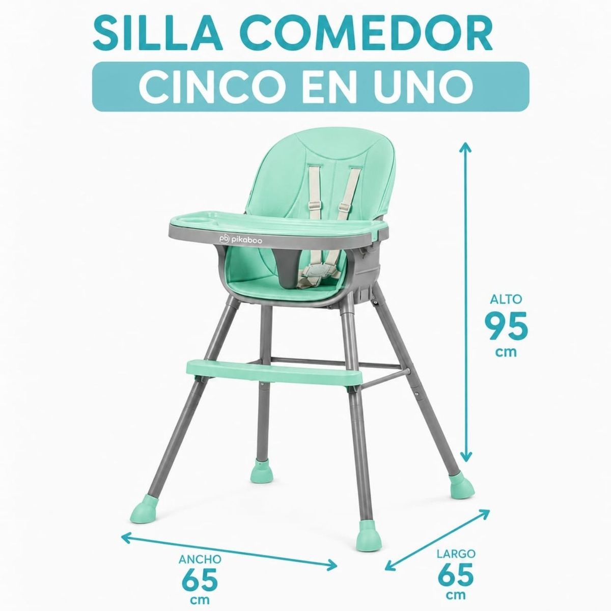 PIKABOO - Silla De Comer Para Bebes color turquesa 5 En 1 Jazz Pikaboo