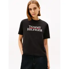 TOMMY HILFIGER - Polera Con Logo Moderno Relaxed Fit Negro