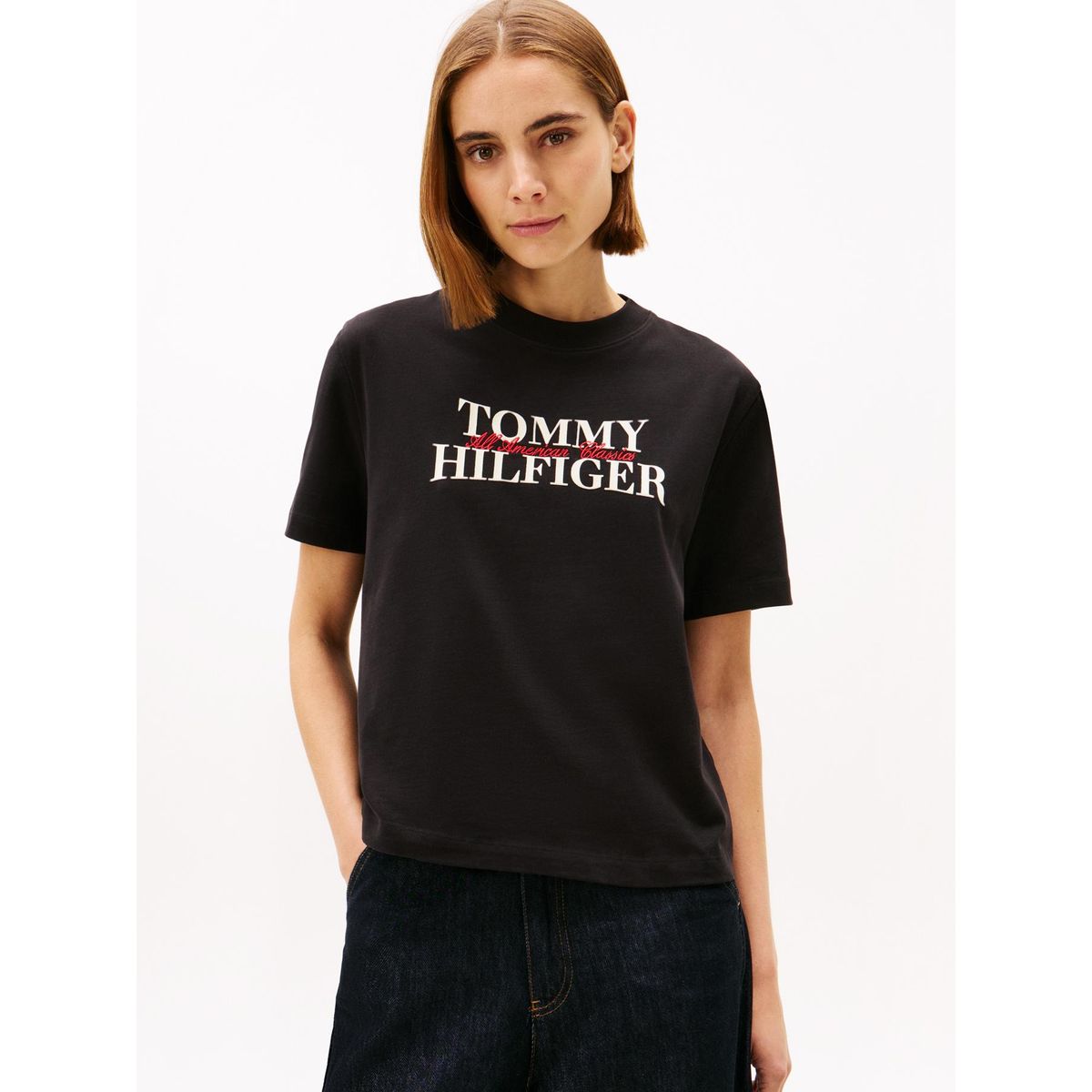 TOMMY HILFIGER - Polera Con Logo Moderno Relaxed Fit Negro Tommy Hilfiger