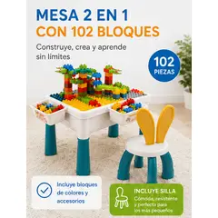 MOVI - Mesa Infantil 2 En 1 Con 102 Bloques Didacticos Incluye Silla