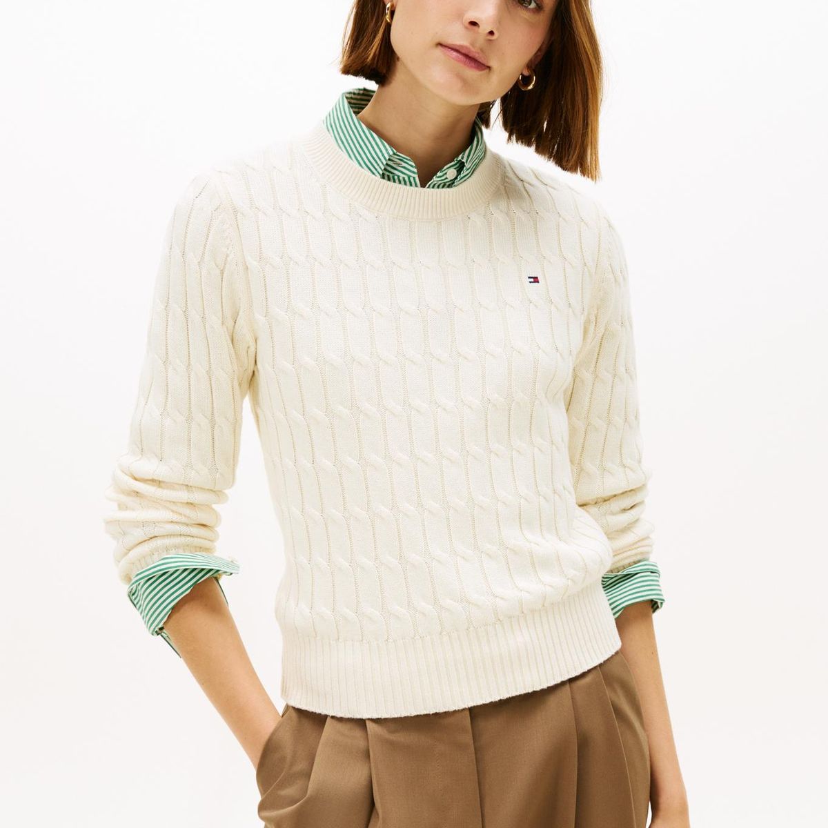 TOMMY HILFIGER - Sweater Essential De Punto Cable Beige Tommy Hilfiger