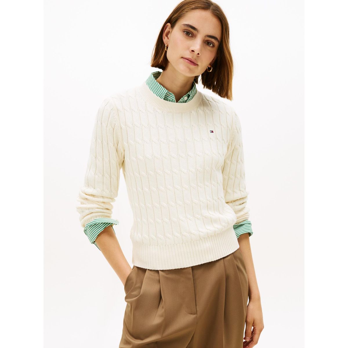 TOMMY HILFIGER - Sweater Essential De Punto Cable Beige Tommy Hilfiger