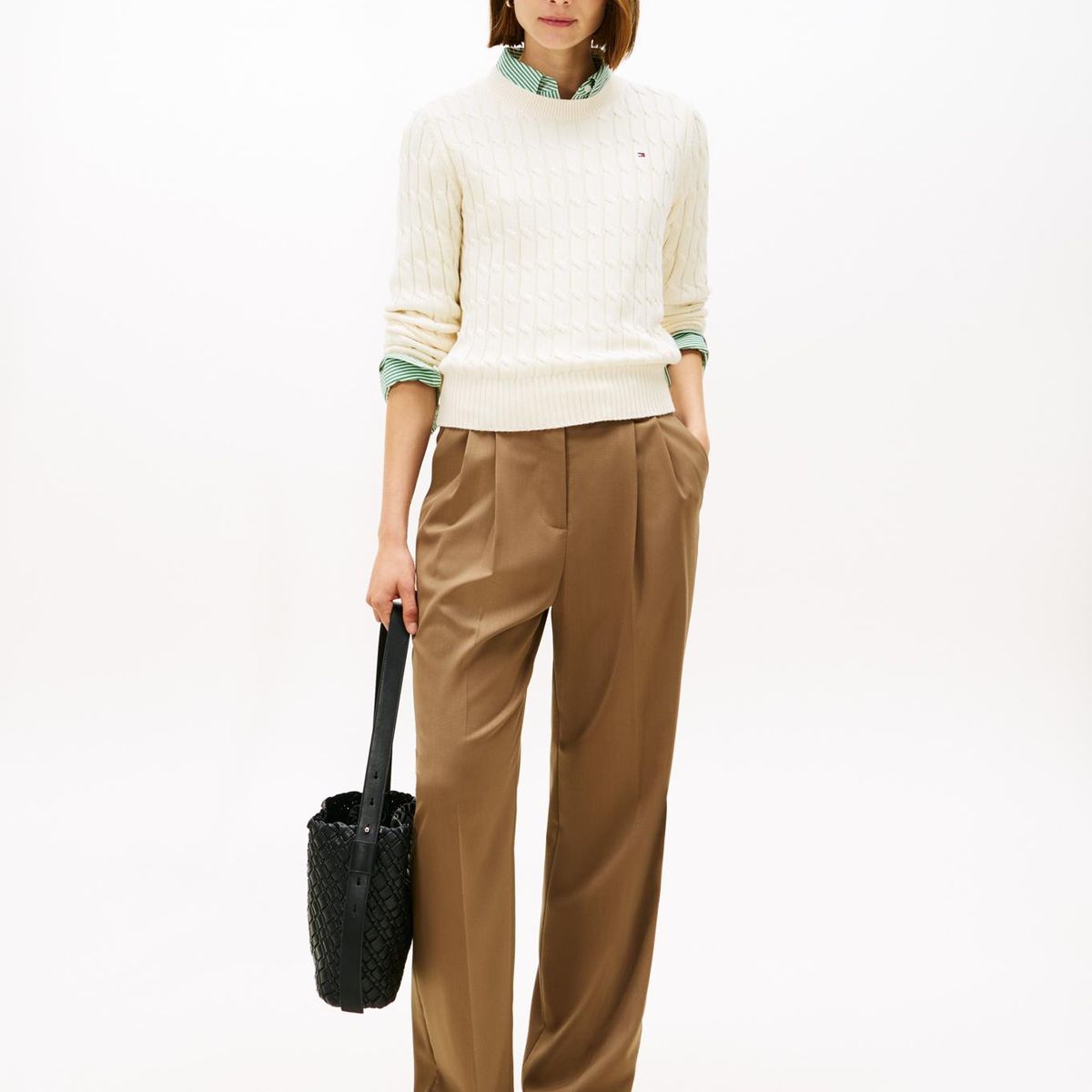 TOMMY HILFIGER - Sweater Essential De Punto Cable Beige Tommy Hilfiger