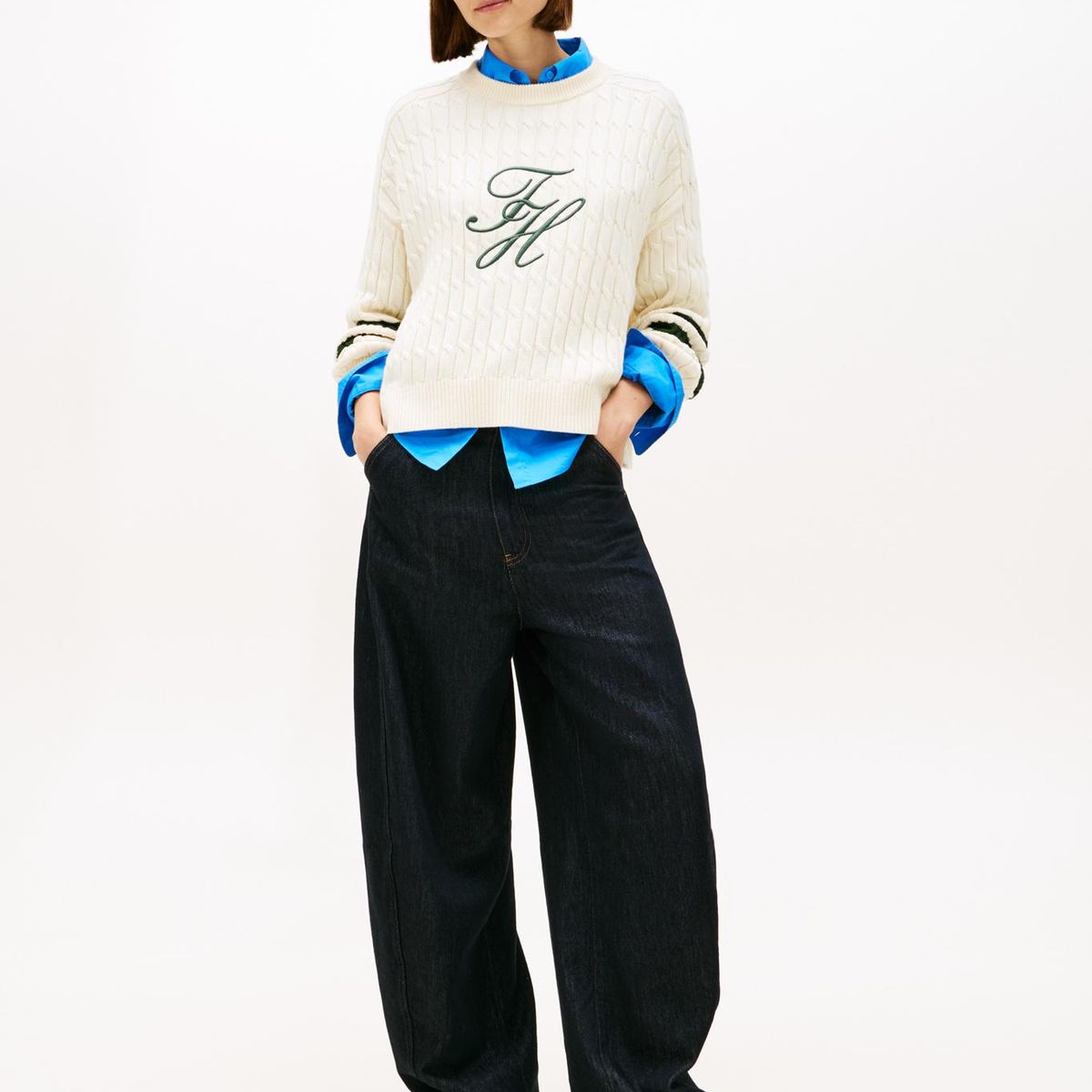 TOMMY HILFIGER - Sweater Con Logo Script Gráfico Beige Tommy Hilfiger