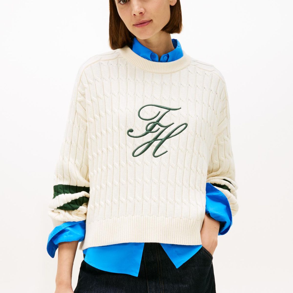 TOMMY HILFIGER - Sweater Con Logo Script Gráfico Beige Tommy Hilfiger