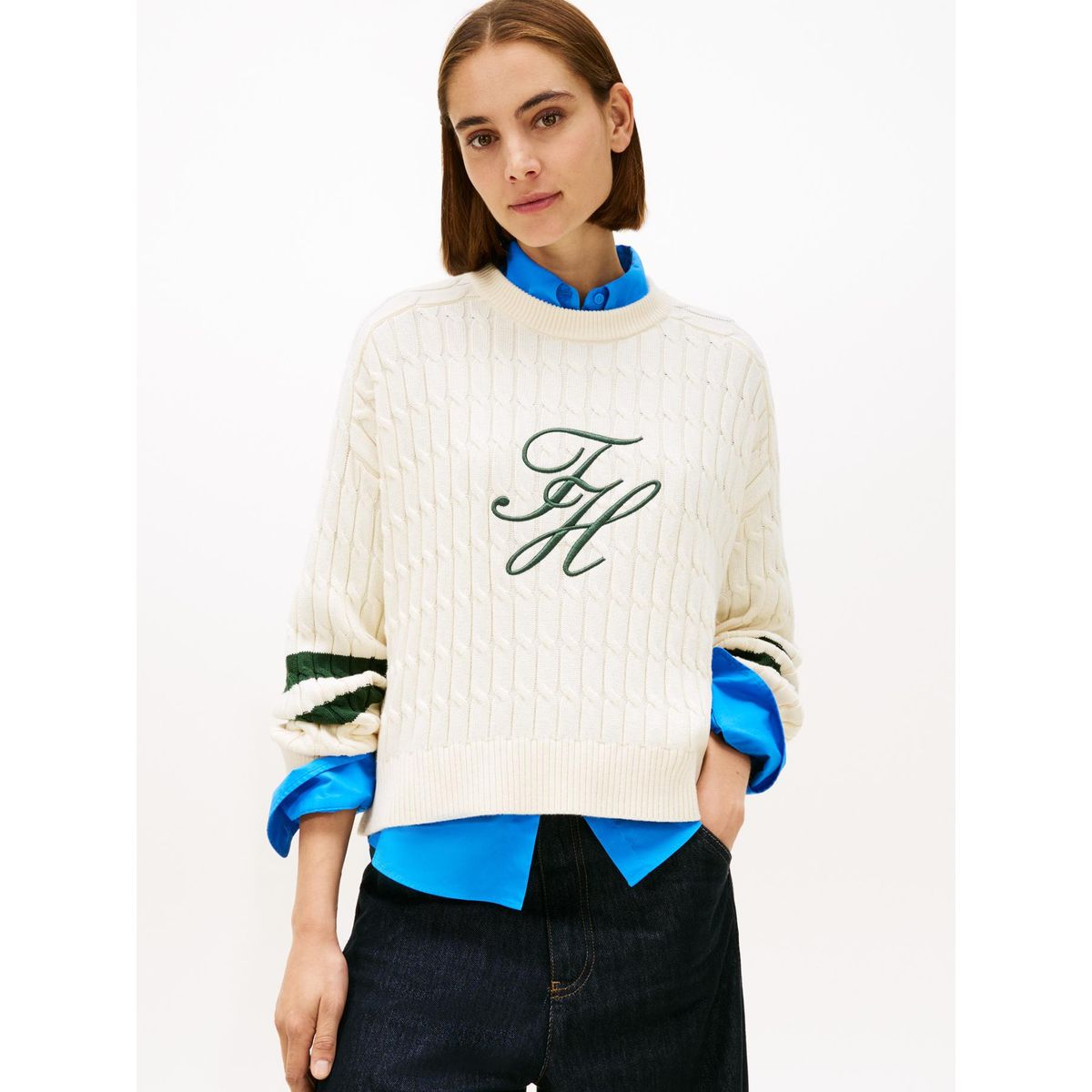 TOMMY HILFIGER - Sweater Con Logo Script Gráfico Beige Tommy Hilfiger