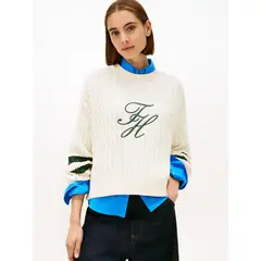 TOMMY HILFIGER - Sweater Con Logo Script Gráfico Beige