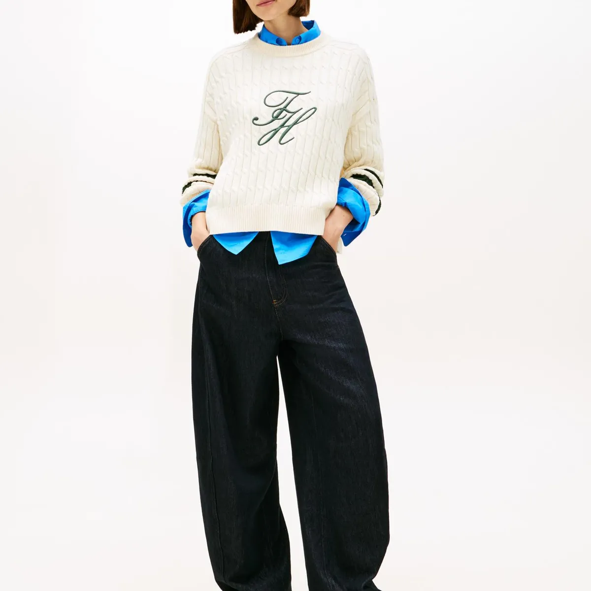 TOMMY HILFIGER - Sweater Con Logo Script Gráfico Beige Tommy Hilfiger